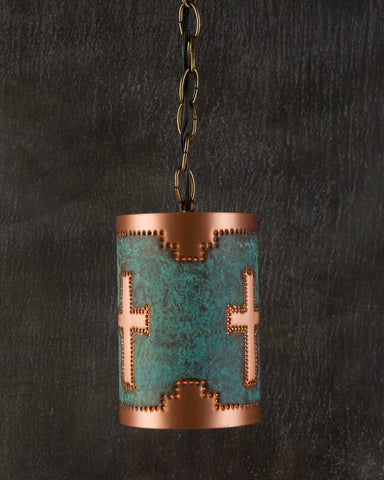 Pendant - CP, Mesa Cross design, Green Natural Copper